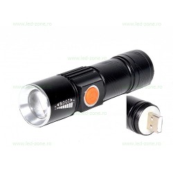 Lanterna LED De Mana 3W COB ZOOM Incarcare USB